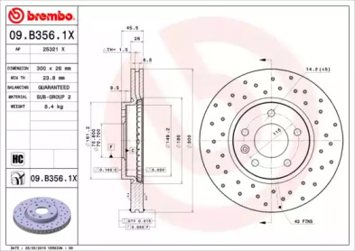BREMBO 09b3561x -  Диск тормозной вентилируемый, перфорированный