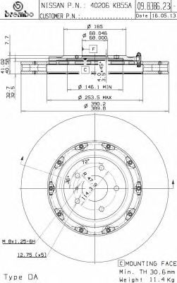 BREMBO 09b38623 -  Тормозной диск