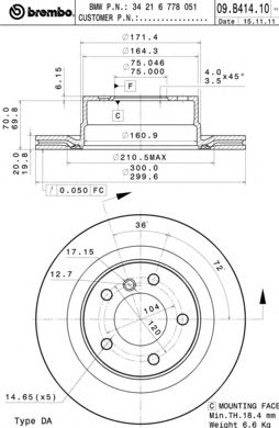 BREMBO 09b41411 -  Тормозной диск
