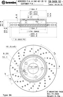 BREMBO 09b43651 -  Тормозной диск