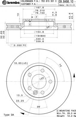 BREMBO 09b49810 -  Тормозной диск