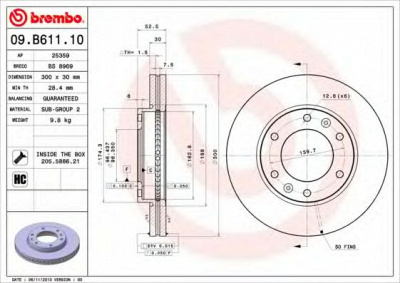 BREMBO 09b61110 -  Диск тормозной вентилируемый