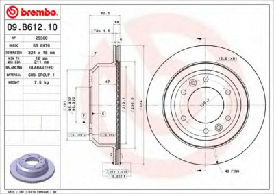 BREMBO 09b61210 -  09.B612.10 ДИСК ТОРМОЗНОЙ ЗАДНИЙ! HYUNDAI H-1 2.5C