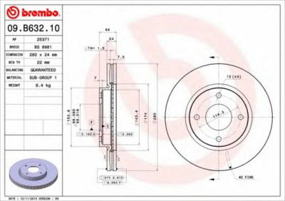 BREMBO 09b63210 -  Диск тормозной вентилируемый