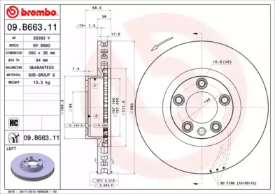 BREMBO 09b66311 -  Тормозной диск