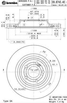 BREMBO 09b74341 -  Тормозной диск
