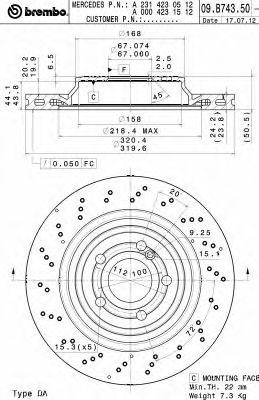BREMBO 09b74351 -  Тормозной диск