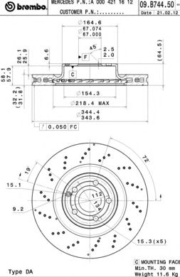 BREMBO 09b74451 -  Тормозной диск