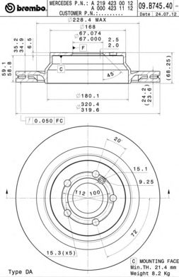 BREMBO 09b74541 -  Тормозной диск