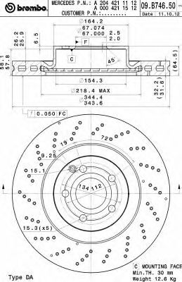 BREMBO 09b74651 -  Тормозной диск
