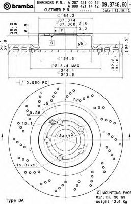 BREMBO 09b74661 -  Тормозной диск
