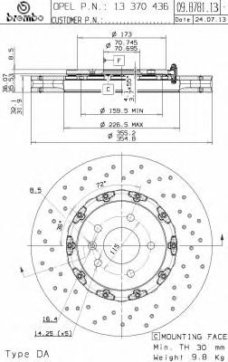 BREMBO 09b78113 -  Диск тормозной вентилируемый, перфорированный