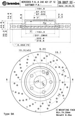 BREMBO 09b80751 -  Тормозной диск