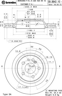 BREMBO 09b84211 -  Тормозной диск