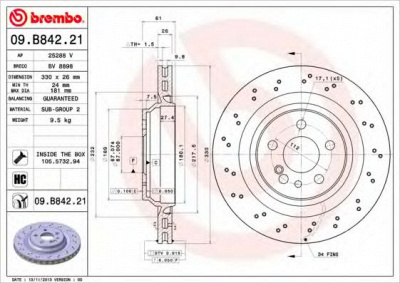 BREMBO 09b84221 -  Тормозной диск