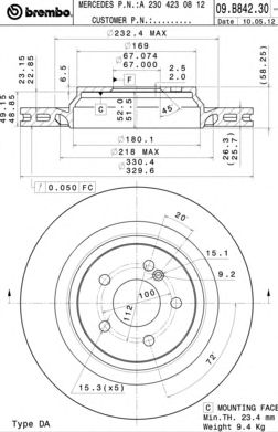 BREMBO 09b84231 -  Тормозной диск
