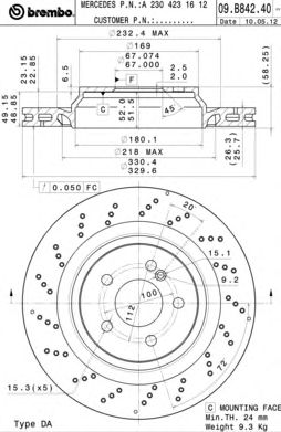 BREMBO 09b84241 -  Тормозной диск