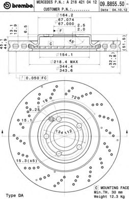 BREMBO 09b85551 -  Тормозной диск