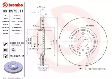BREMBO 09b97211 -  Диск тормозной, вентилируемый, окрашенный