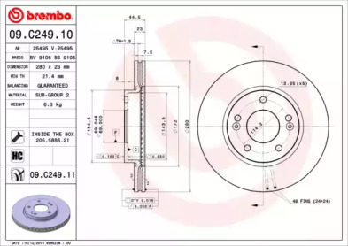 BREMBO 09c24911 -  Диск тормозной вентилируемый