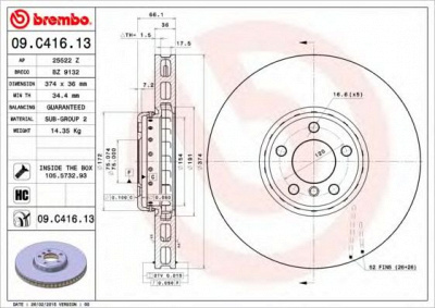 BREMBO 09c41613 -  Тормозной диск