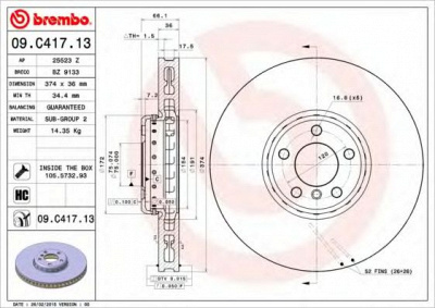 BREMBO 09c41713 -  Тормозной диск