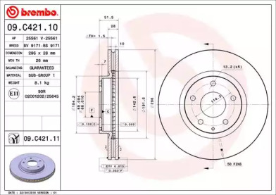 BREMBO 09c42111 -  Диск тормозной вентилируемый