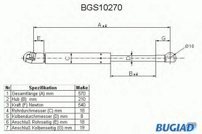 BUGIAD bgs10270 -  Газовая пружина, крышка багажник