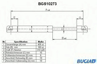 BUGIAD bgs10273 -  Газовая пружина, крышка багажник