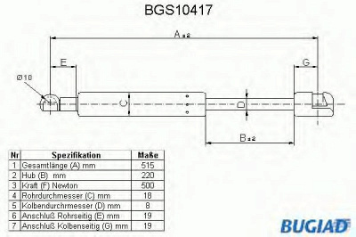 BUGIAD bgs10417 - Газовая пружина, крышка багажник