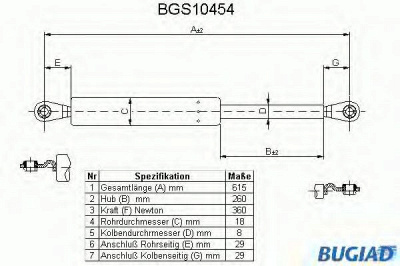 BUGIAD bgs10454 -  Газовая пружина, крышка багажник