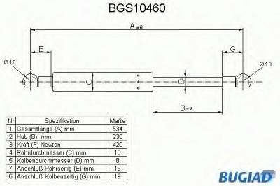 BUGIAD bgs10460 -  Газовая пружина, крышка багажник