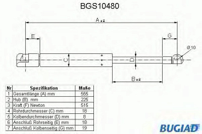 BUGIAD bgs10480 -  Газовая пружина, крышка багажник