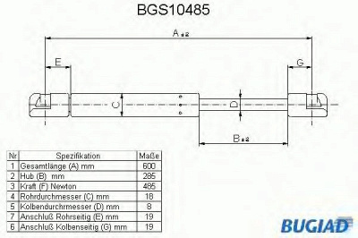 BUGIAD bgs10485 -  Газовая пружина, крышка багажник
