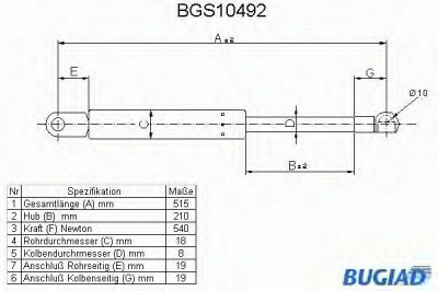BUGIAD bgs10492 - Газовая пружина, крышка багажник