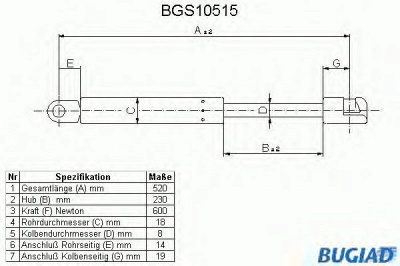 BUGIAD bgs10515 -  Газовая пружина, крышка багажник