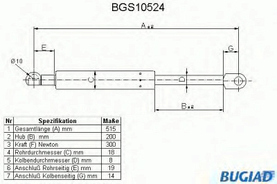 BUGIAD bgs10524 -  Газовая пружина, крышка багажник