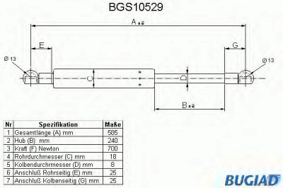 BUGIAD bgs10529 -  Газовая пружина, крышка багажник