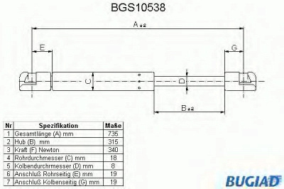BUGIAD bgs10538 -  Газовая пружина, крышка багажник