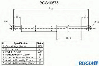BUGIAD bgs10575 -  Газовая пружина, крышка багажник