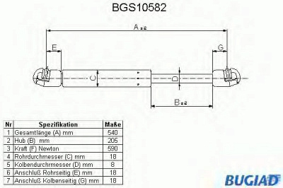 BUGIAD bgs10582 -  Газовая пружина, крышка багажник
