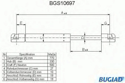 BUGIAD bgs10697 -  Газовая пружина, крышка багажник