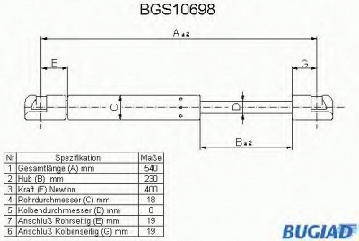 BUGIAD bgs10698 -  Газовая пружина, крышка багажник