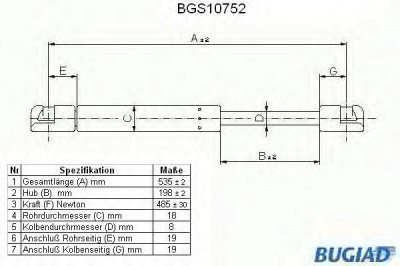 BUGIAD bgs10752 -  Газовая пружина, крышка багажник