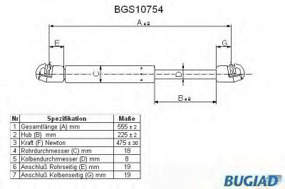 BUGIAD bgs10754 -  Газовая пружина, крышка багажник