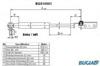BUGIAD bgs10883 -  Газовая пружина, крышка багажник