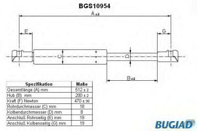 BUGIAD bgs10954 -  Газовая пружина, крышка багажник