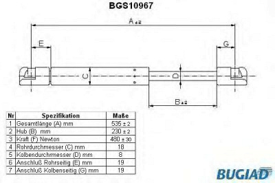 BUGIAD bgs10967 -  Газовая пружина, крышка багажник