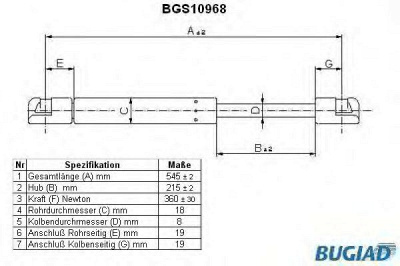 BUGIAD bgs10968 -  Газовая пружина, крышка багажник