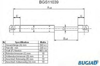 BUGIAD bgs11039 -  Газовая пружина, крышка багажник